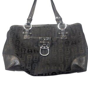 Etienne Aigner - Black Leather Canvas Handbag Totebag Purse